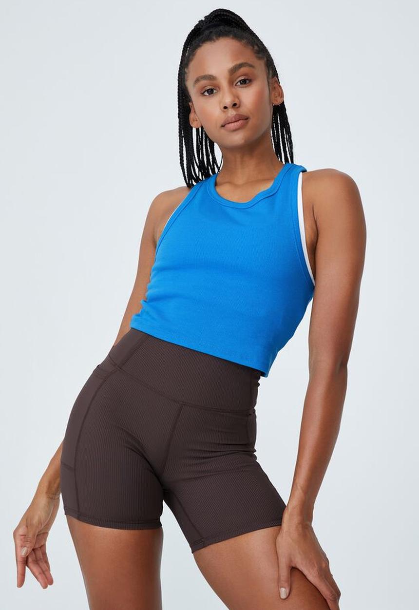 Cotton On - Rib racer crop tank top - bright blue