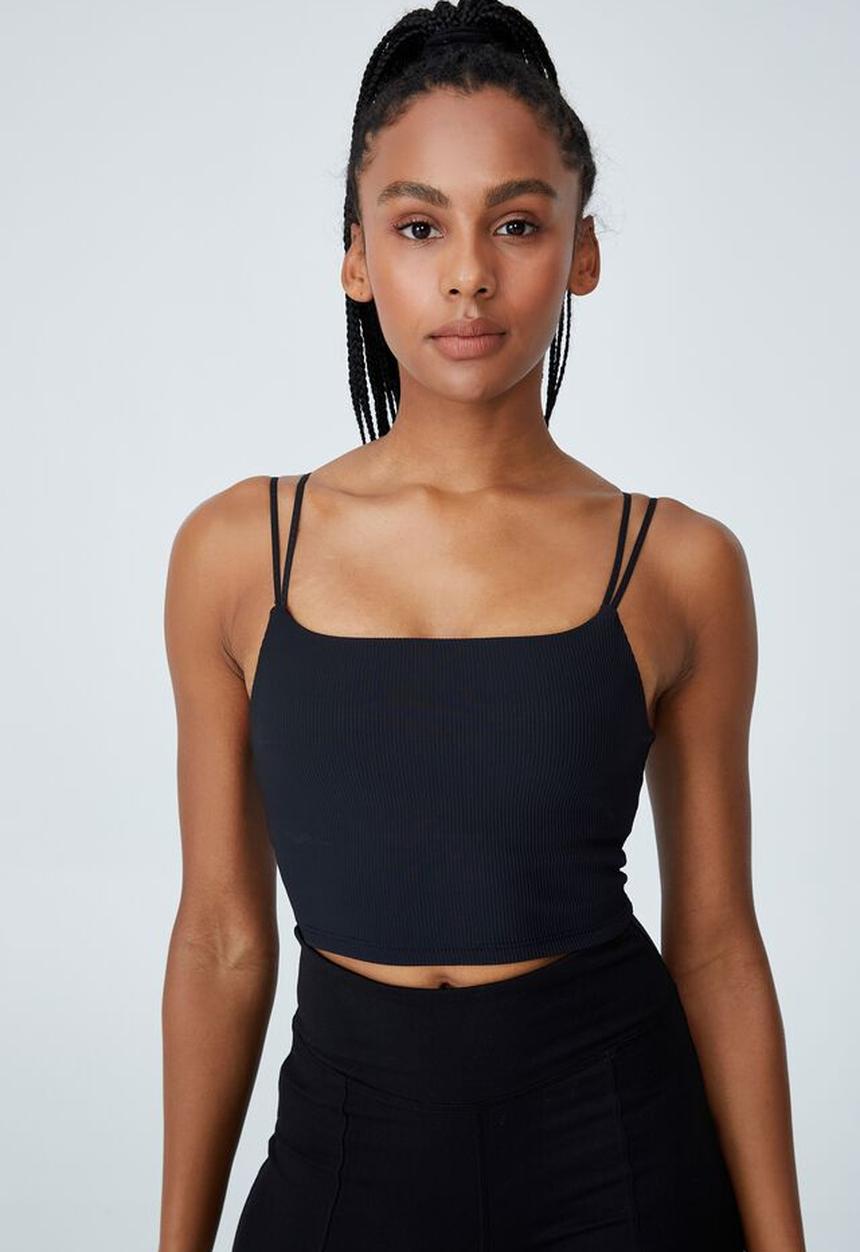 Cotton On - Rib strappy vestlette - black