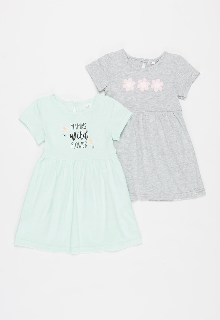 Pop Candy - Baby 2 pack dress - mint & grey 