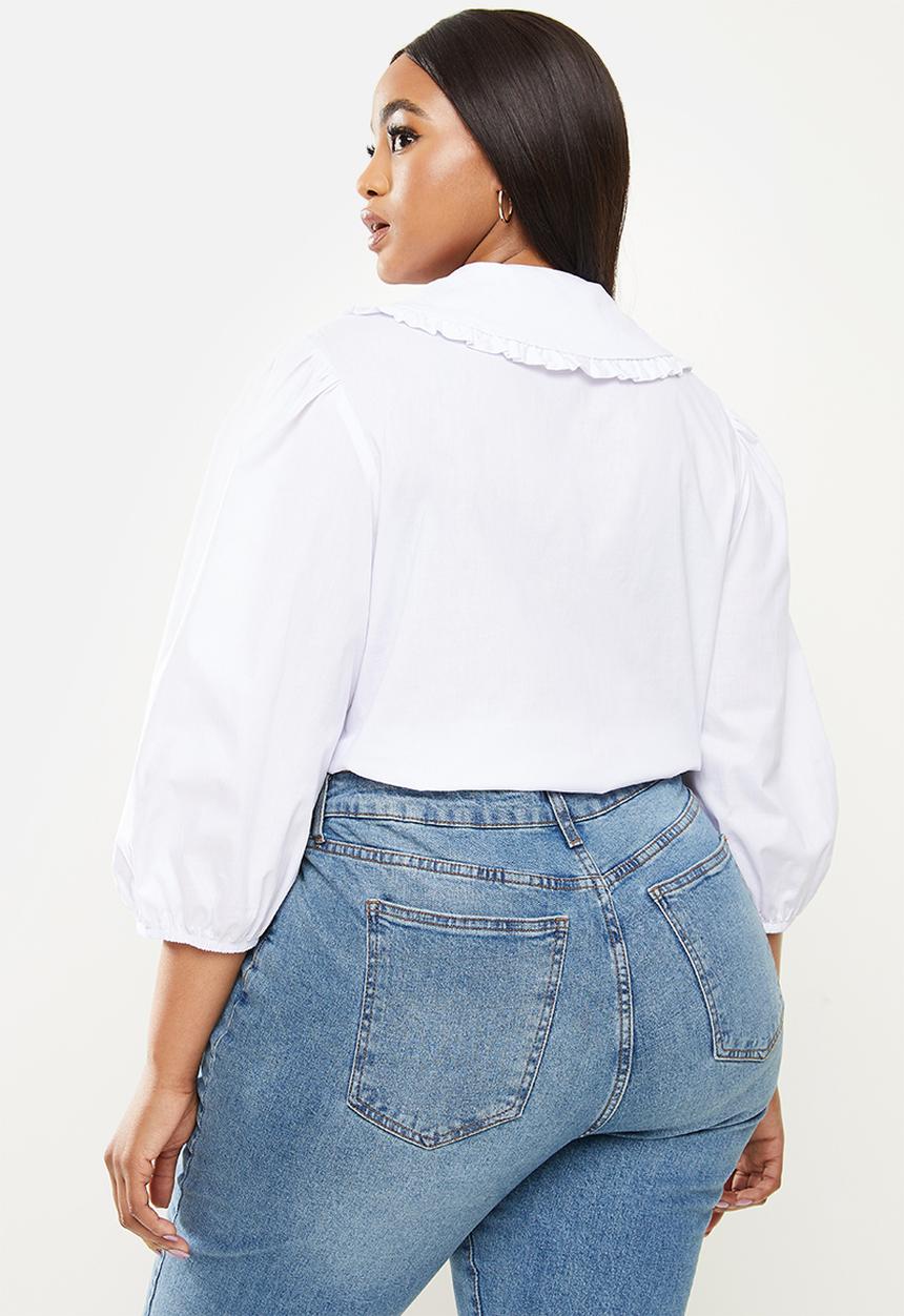 Me&B - Plus large collar shirt with puff sleeves - white