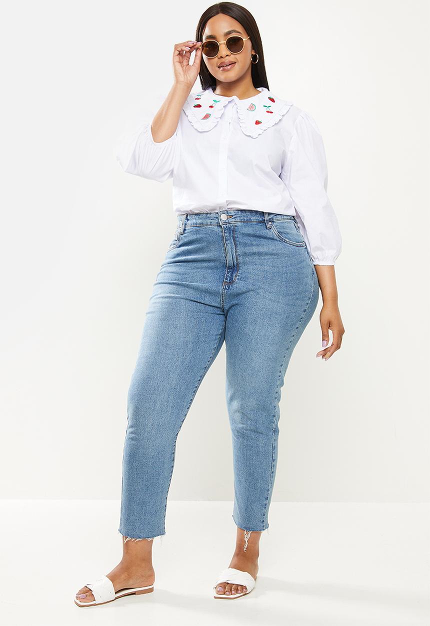 Me&B - Plus large collar shirt with puff sleeves - white