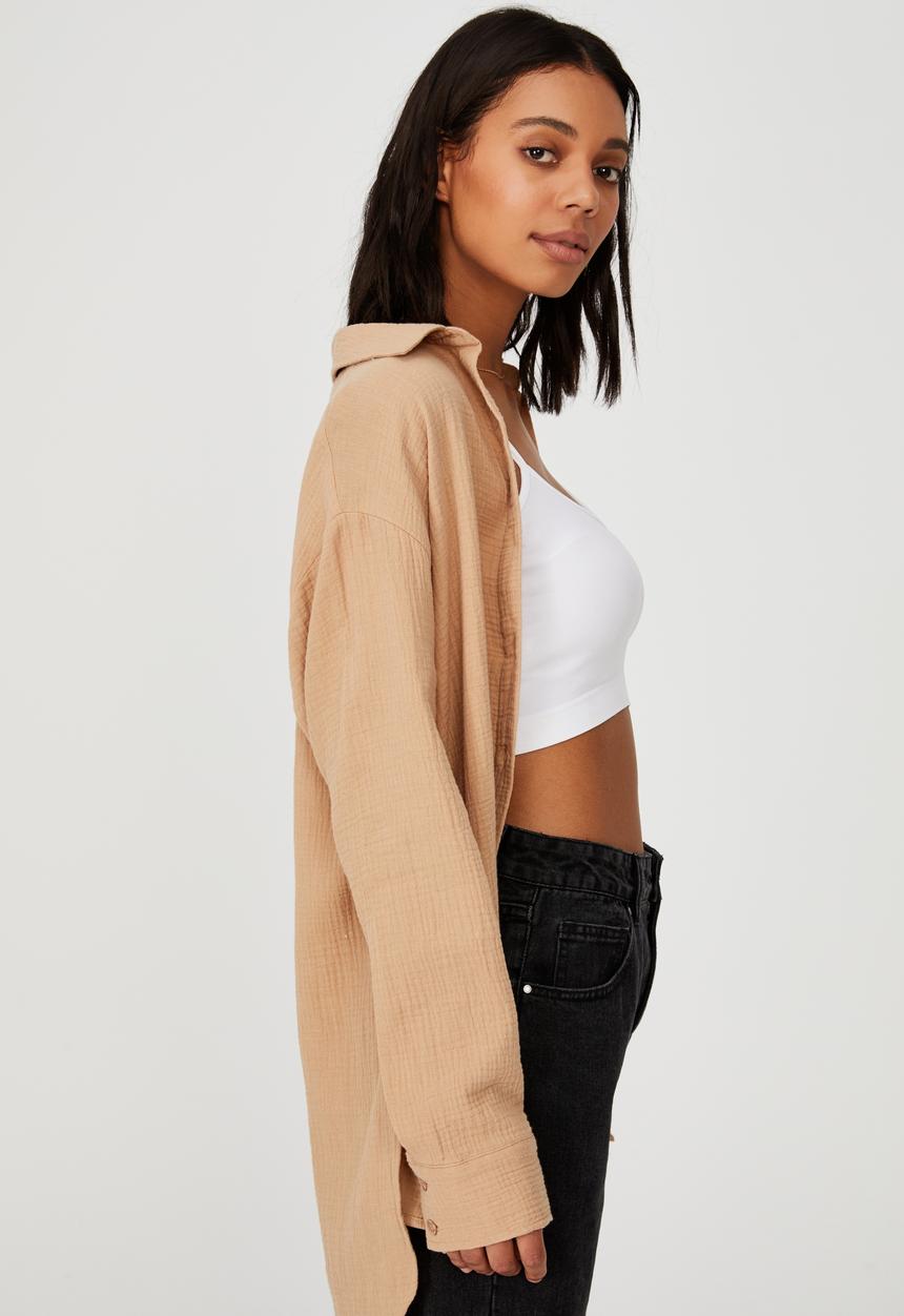 Cotton On - Savannah oversized shirt - brown 