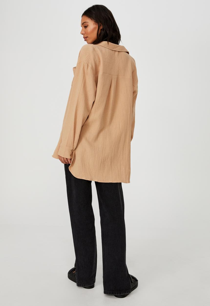 Cotton On - Savannah oversized shirt - brown 