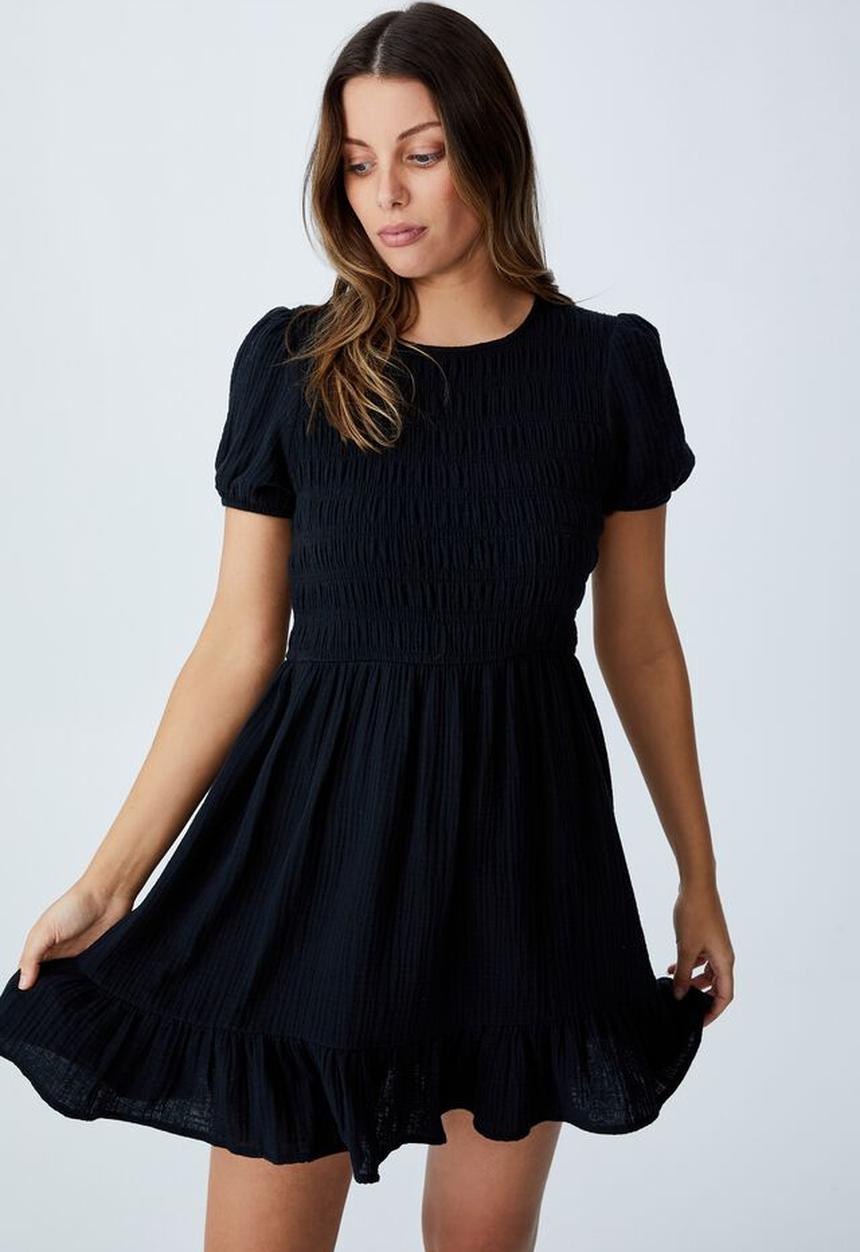 Cotton On - Woven riviera smock mini dress - black