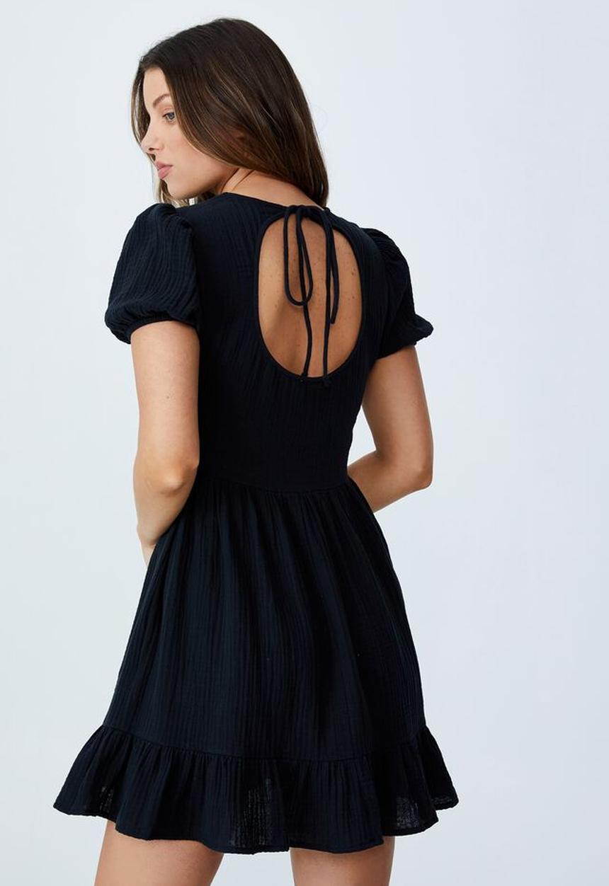 Cotton On - Woven riviera smock mini dress - black