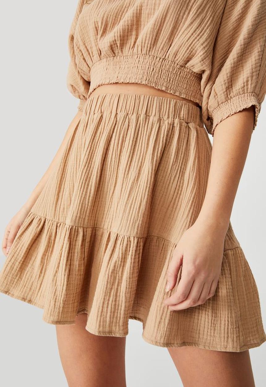 Cotton On - Woven riviera mini skirt - brown taupe