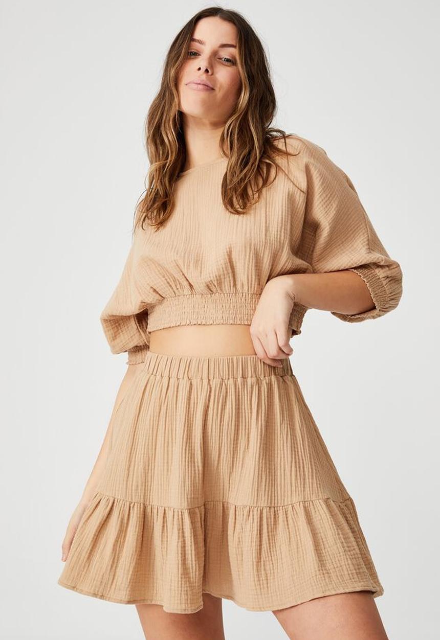 Cotton On - Woven riviera mini skirt - brown taupe