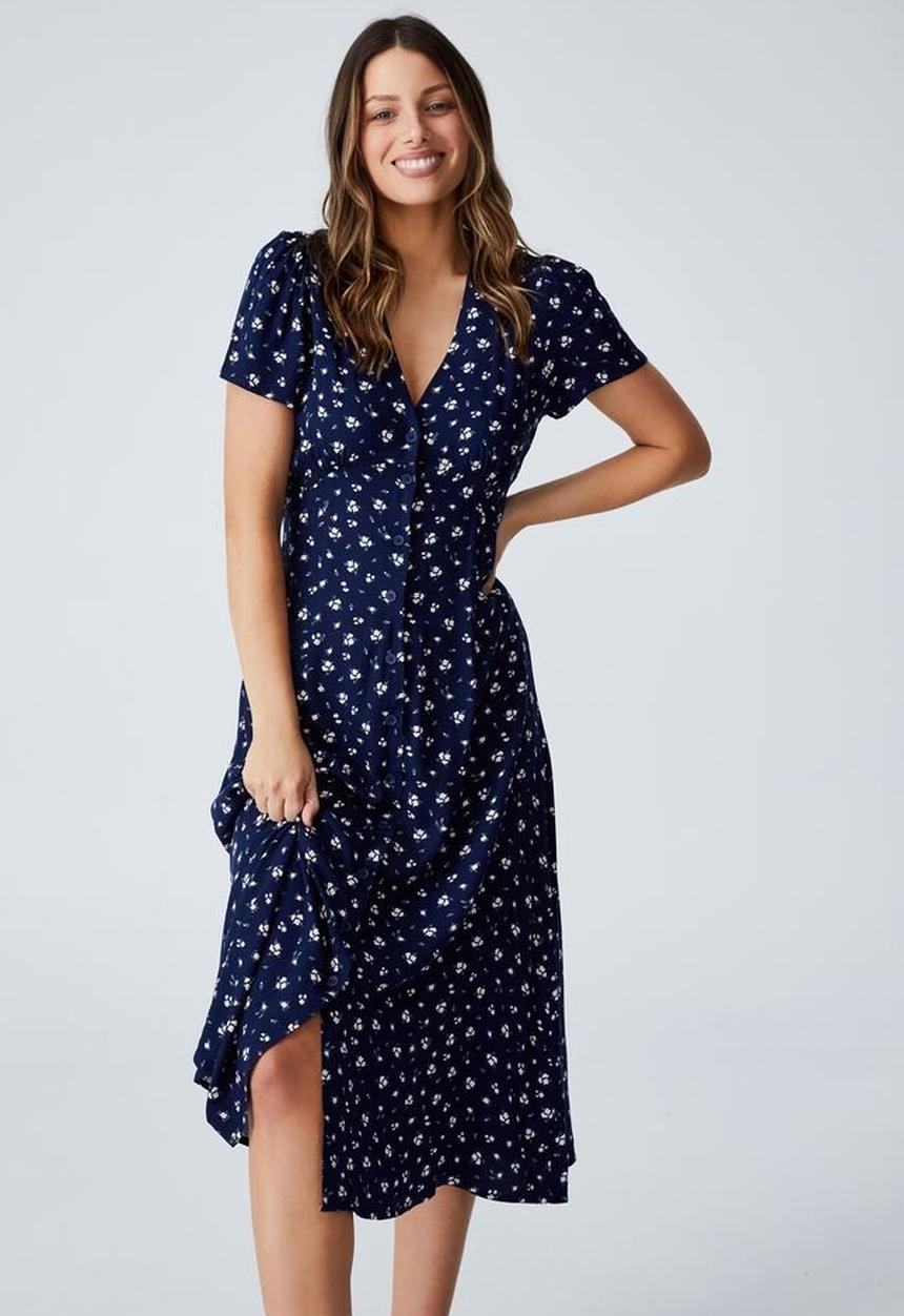 Cotton On - Woven katherine midi dress - hanna ditsy medieval blue