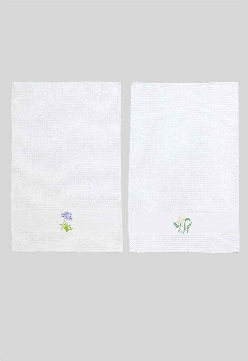 Linen House - Waffle Tea towel set- agapanthus & arum lily