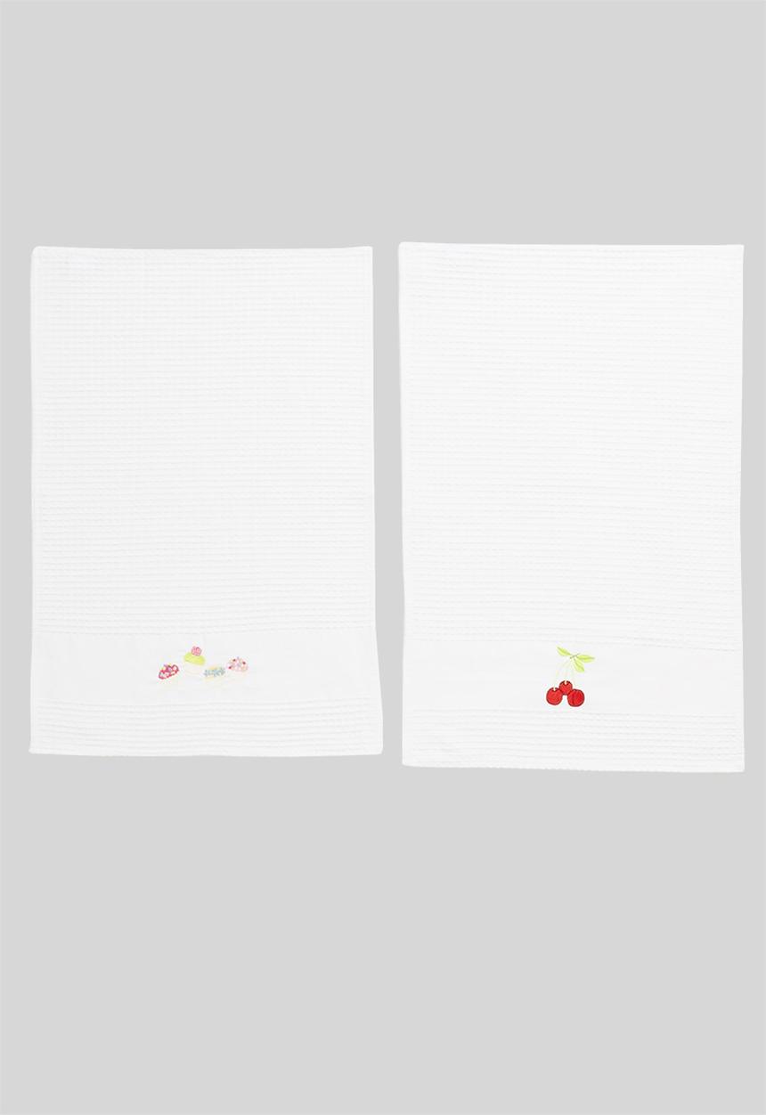 Linen House - Waffle Tea towel set- cherries & cupcakes