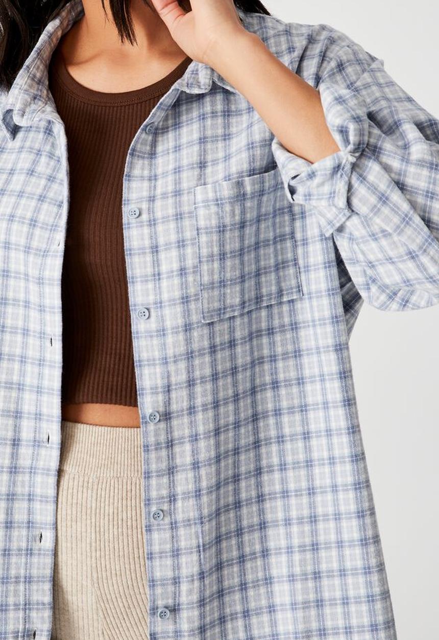Cotton On - Boyfriend shirt - danny check sunfaded denim