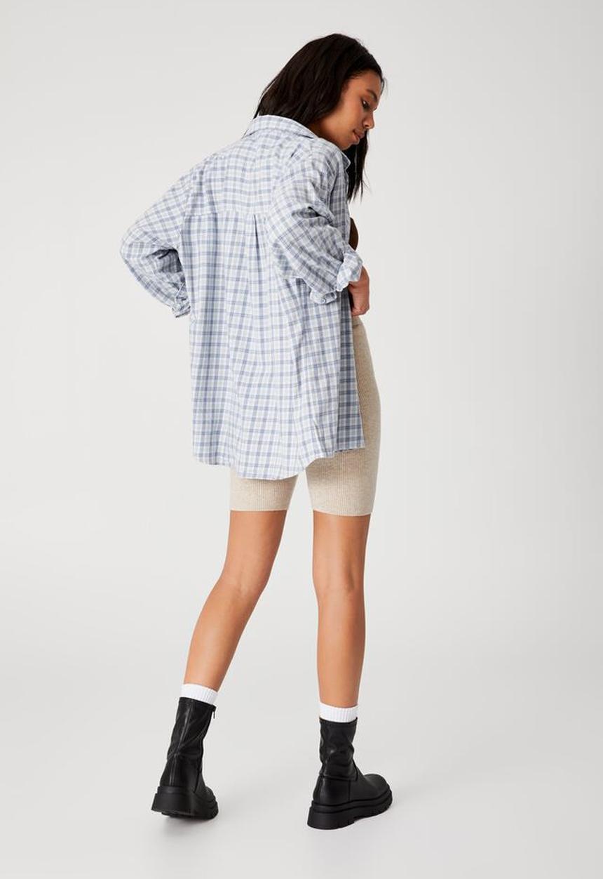 Cotton On - Boyfriend shirt - danny check sunfaded denim
