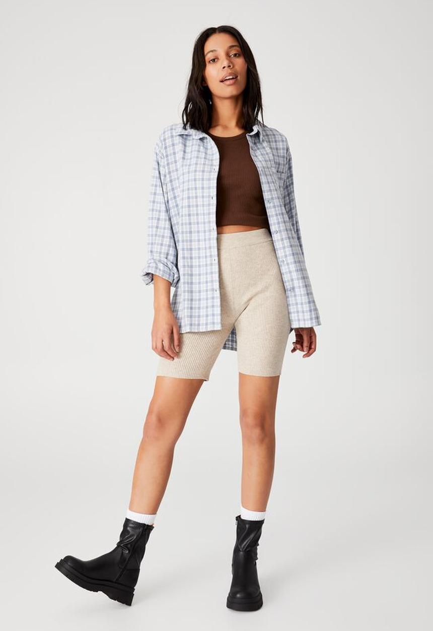Cotton On - Boyfriend shirt - danny check sunfaded denim