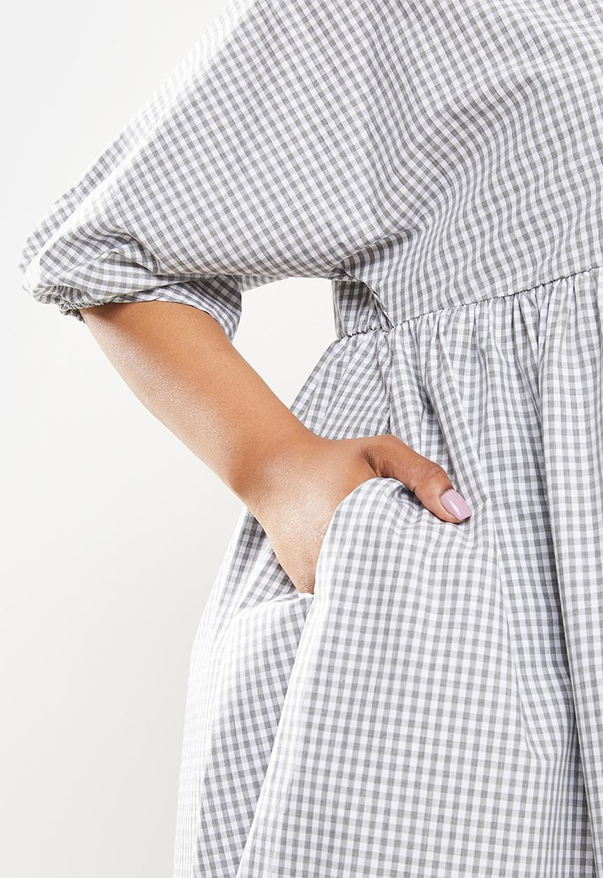 AMANDA LAIRD CHERRY - Plus twins dress - grey & white gingham check