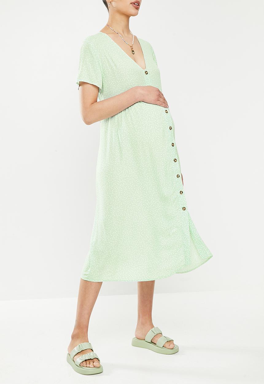 Cotton On - Maternity woven button front ss midi dress - phoebe ditsy soft teal