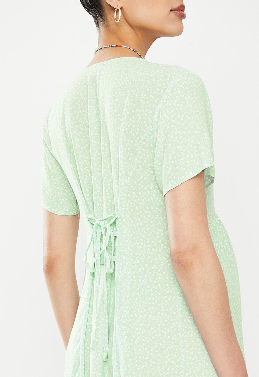 Cotton On - Maternity woven button front ss midi dress - phoebe ditsy soft teal