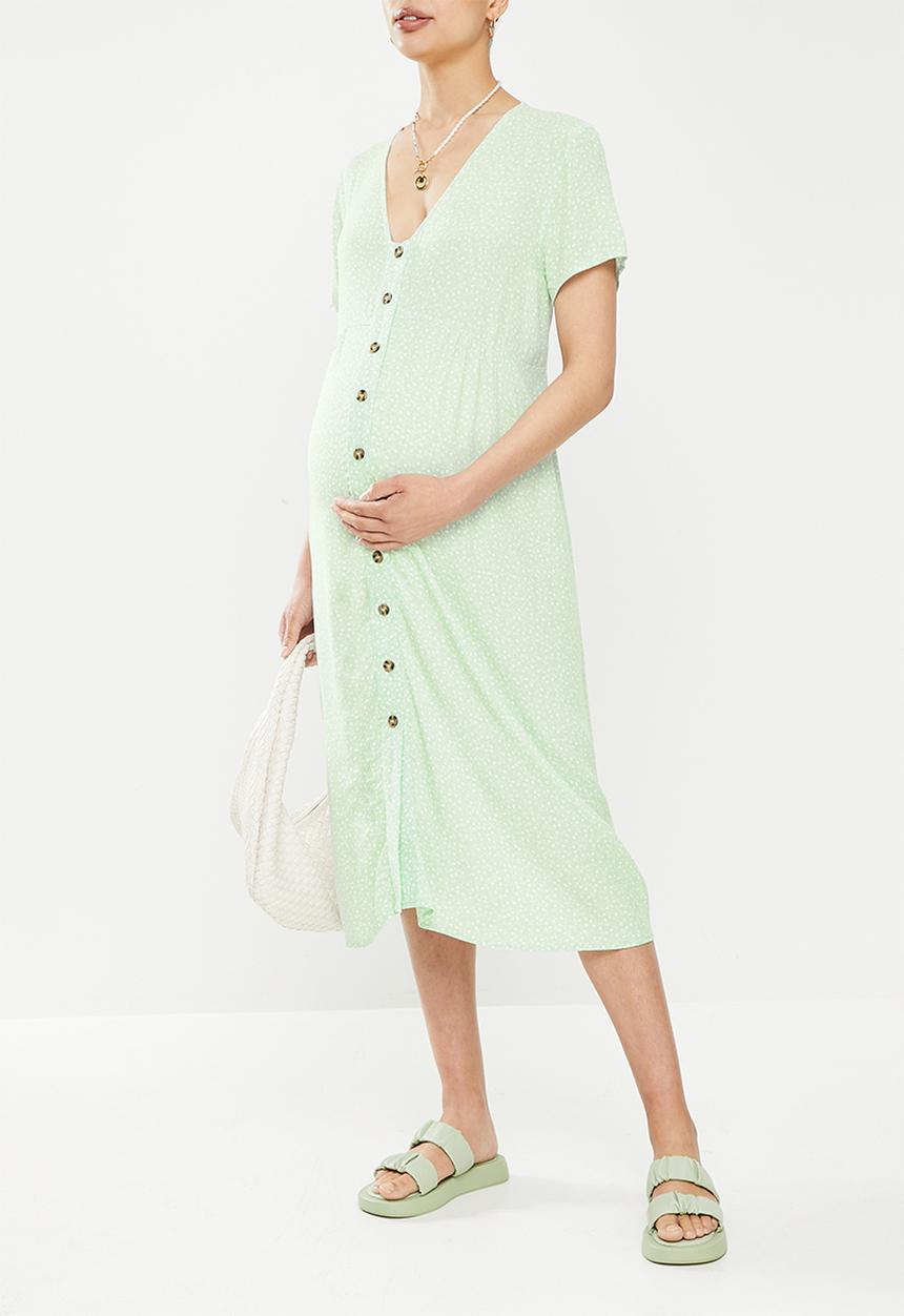 Cotton On - Maternity woven button front ss midi dress - phoebe ditsy soft teal