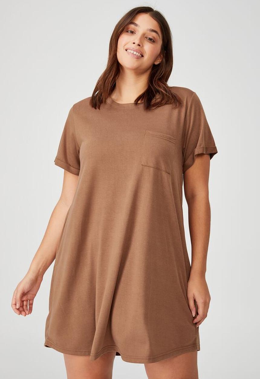 Cotton On - Curve relaxed tee dress - cocoa bean