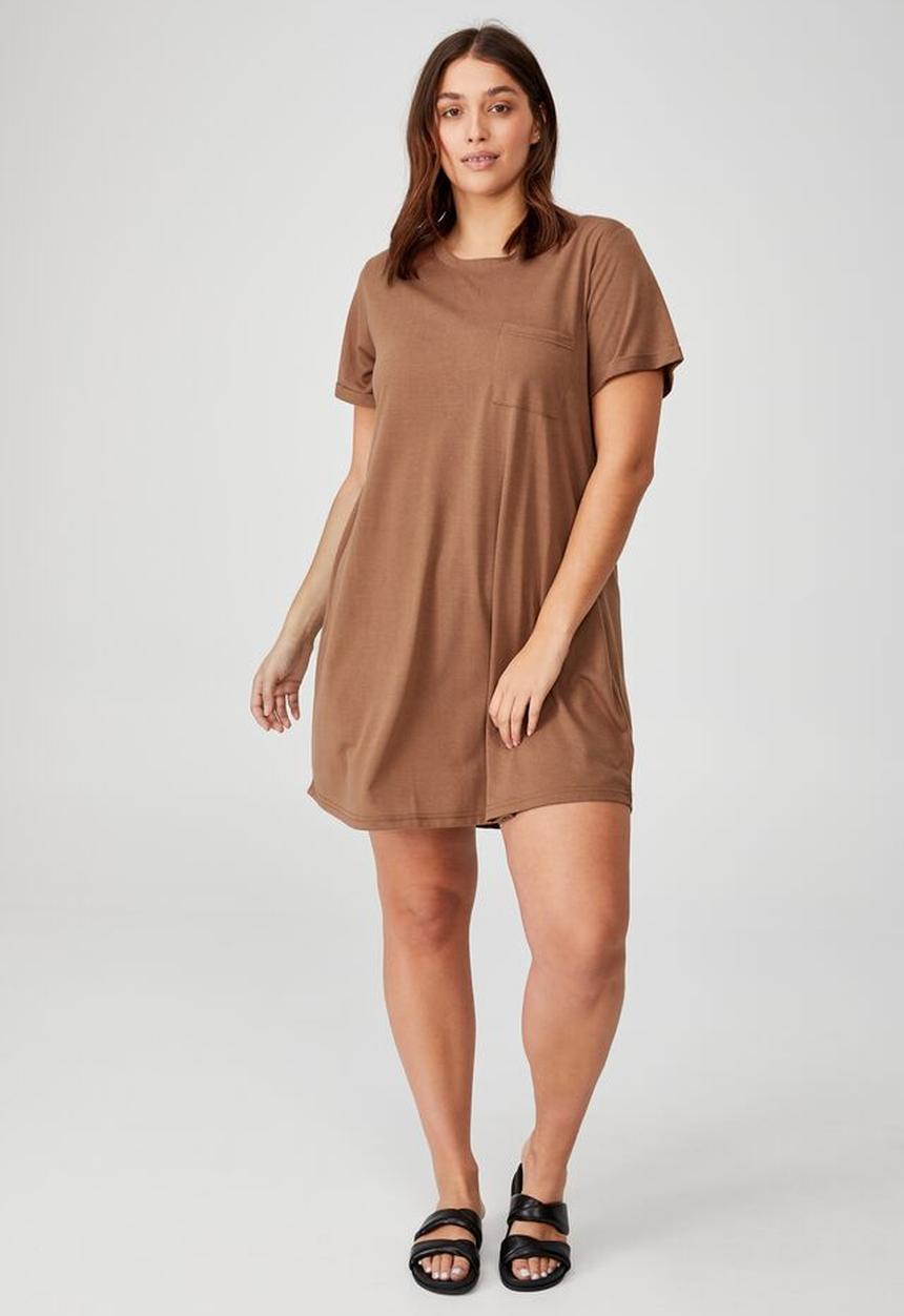 Cotton On - Curve relaxed tee dress - cocoa bean