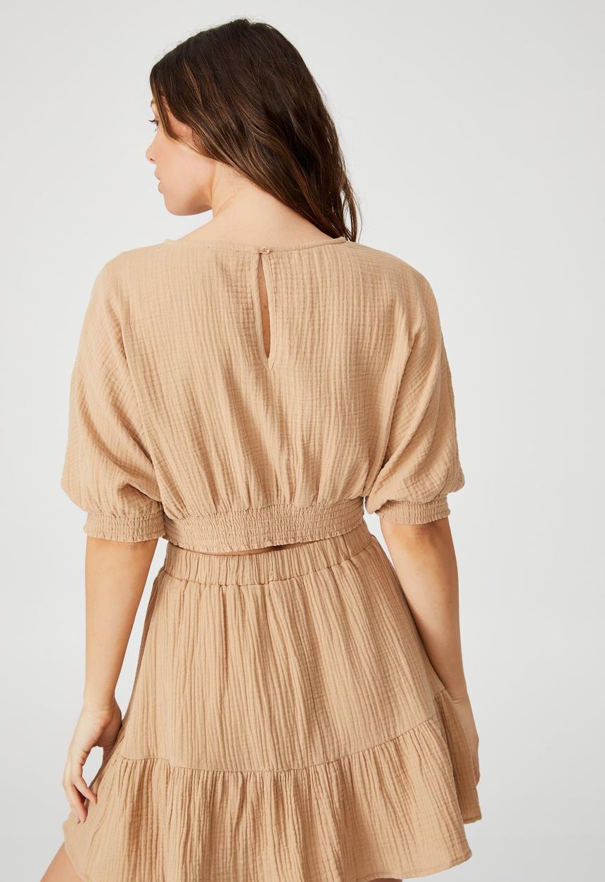 Cotton On - Riviera cropped blouse - brown taupe