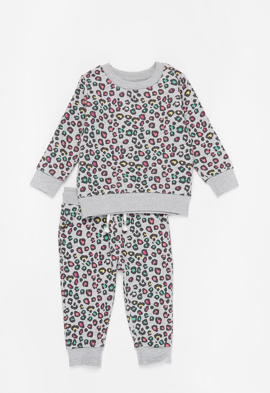 MINOTI - Baby girls basic aop fleece sweat set - grey
