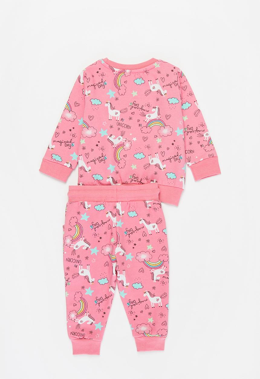 MINOTI - Baby girls basic aop fleece sweat set - pink