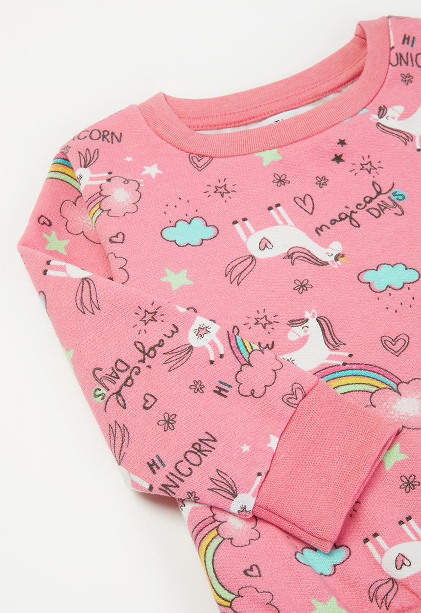 MINOTI - Baby girls basic aop fleece sweat set - pink