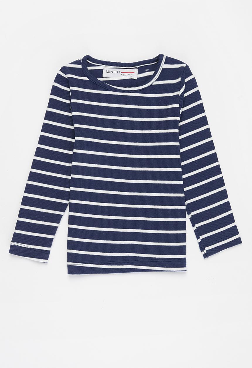 MINOTI - Girls basic stripe ribbed top - navy