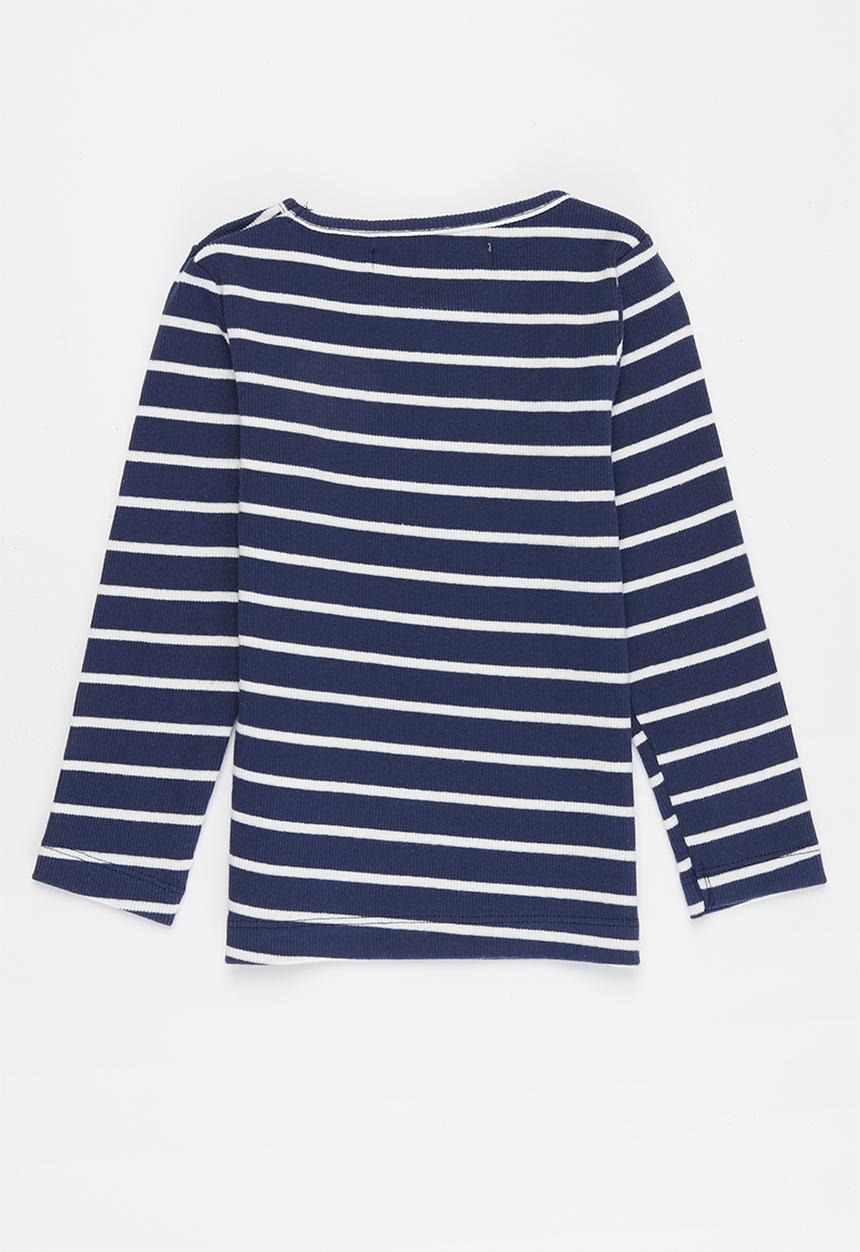 MINOTI - Girls basic stripe ribbed top - navy