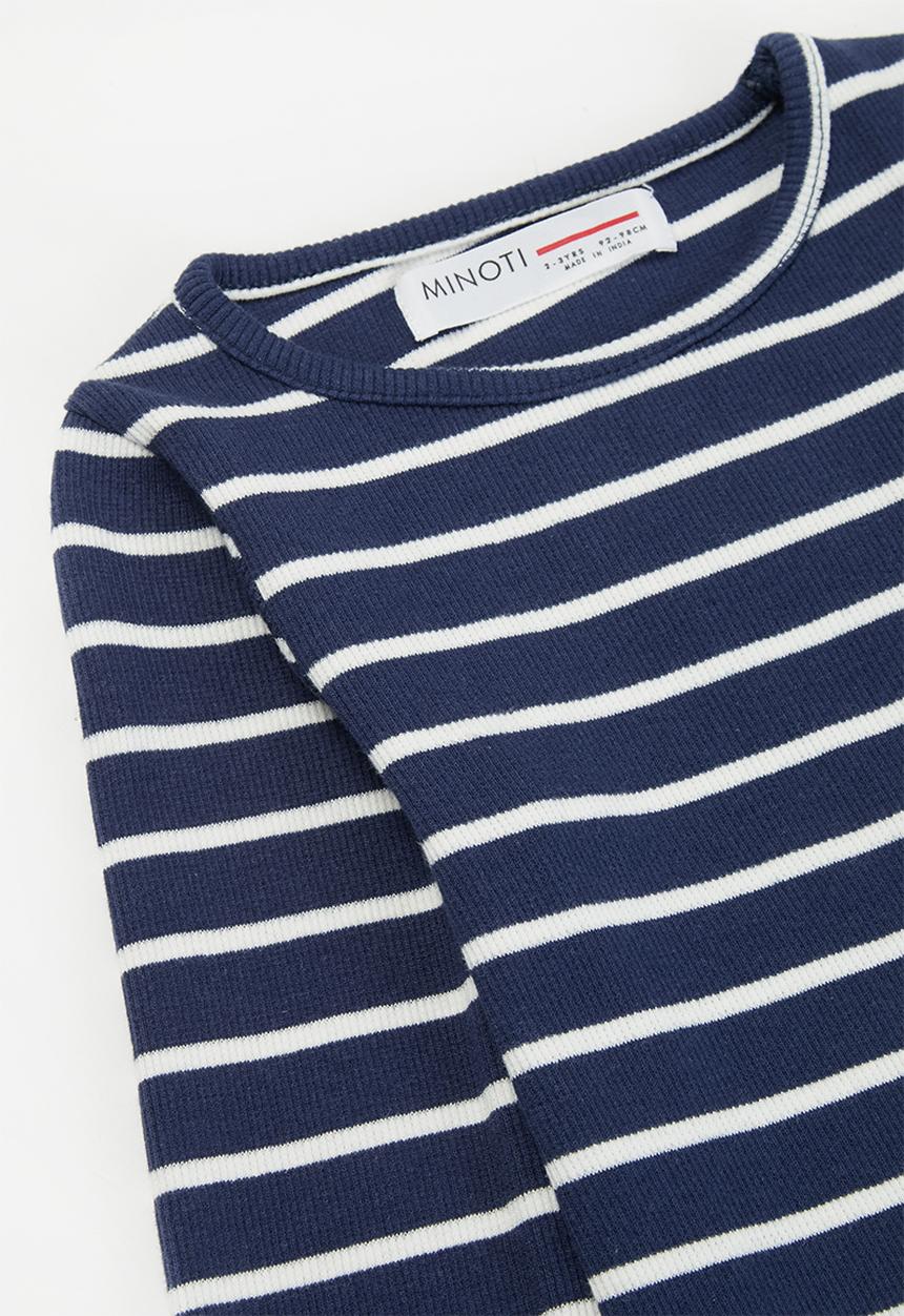 MINOTI - Girls basic stripe ribbed top - navy