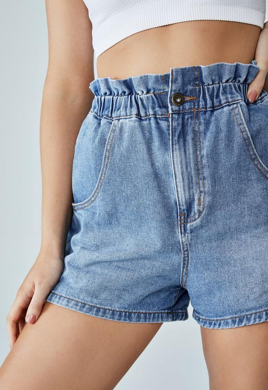 Cotton On - Denim paperbag short - bay blue
