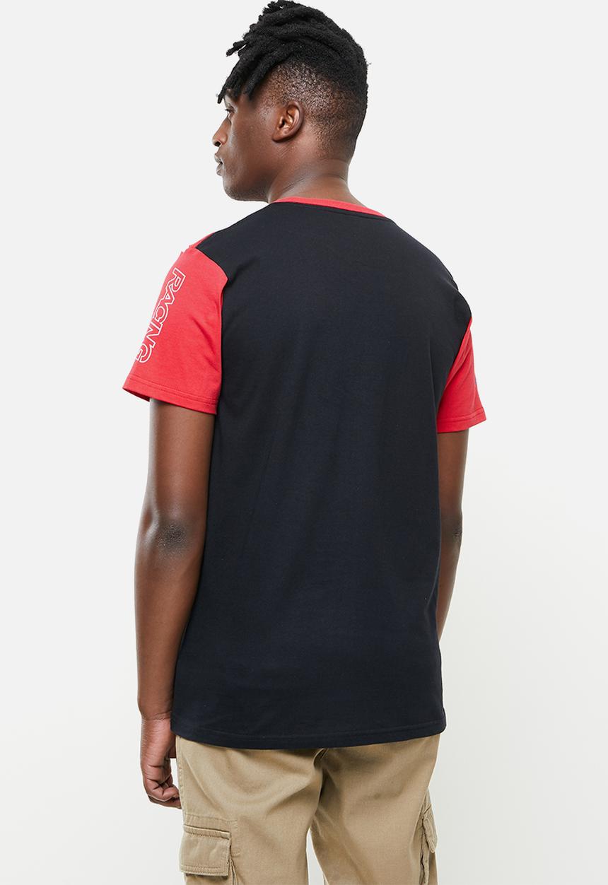 Fox - Skew block short sleeve tee - black & red