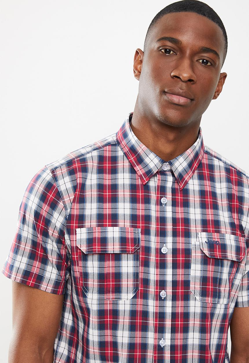 JEEP - Technical short sleeve check shirt - red/navy