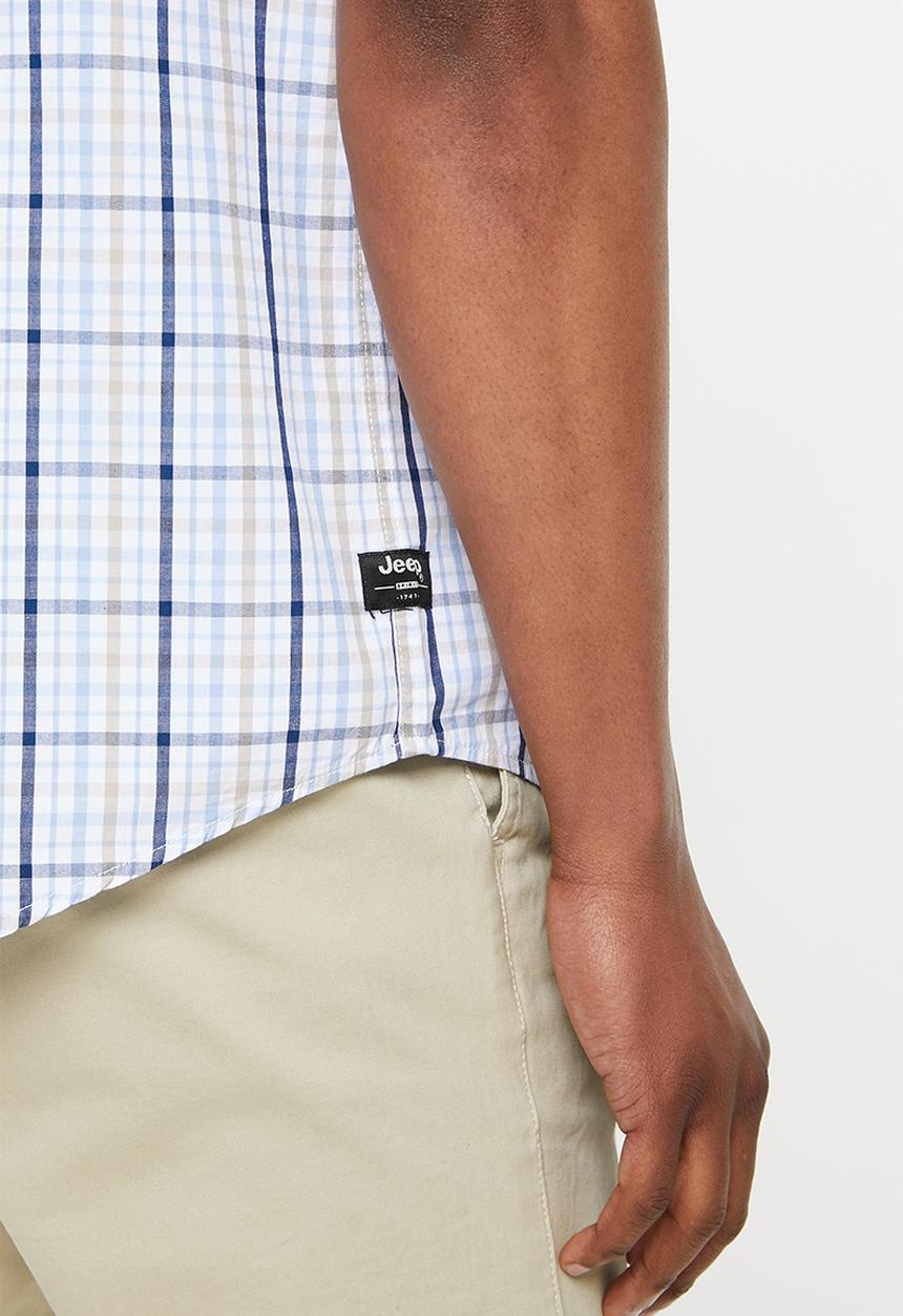 JEEP - Short sleeve yd check shirt - white/khaki