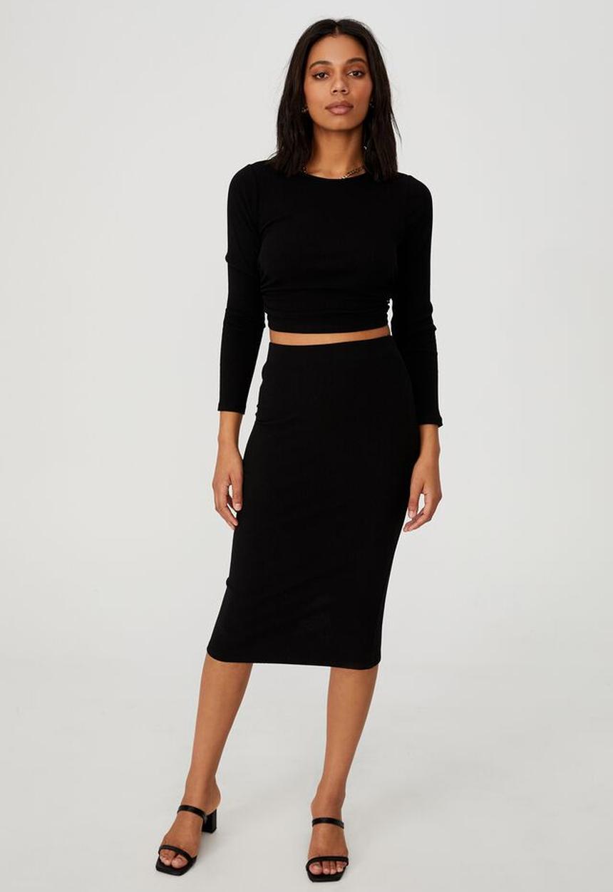 Cotton On - Essential rib tube skirt - black