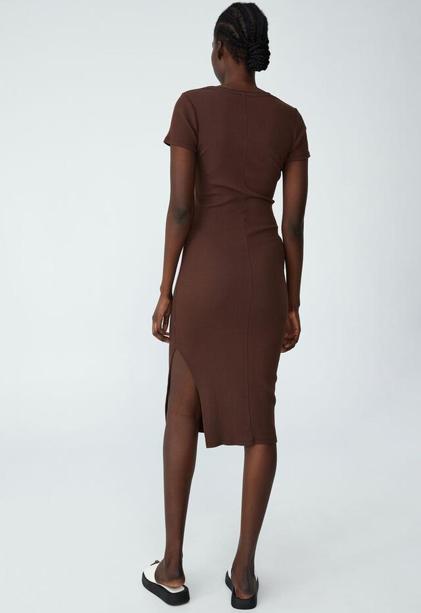 Cotton On - Essential split short sleeve midi dress - rich chocolate