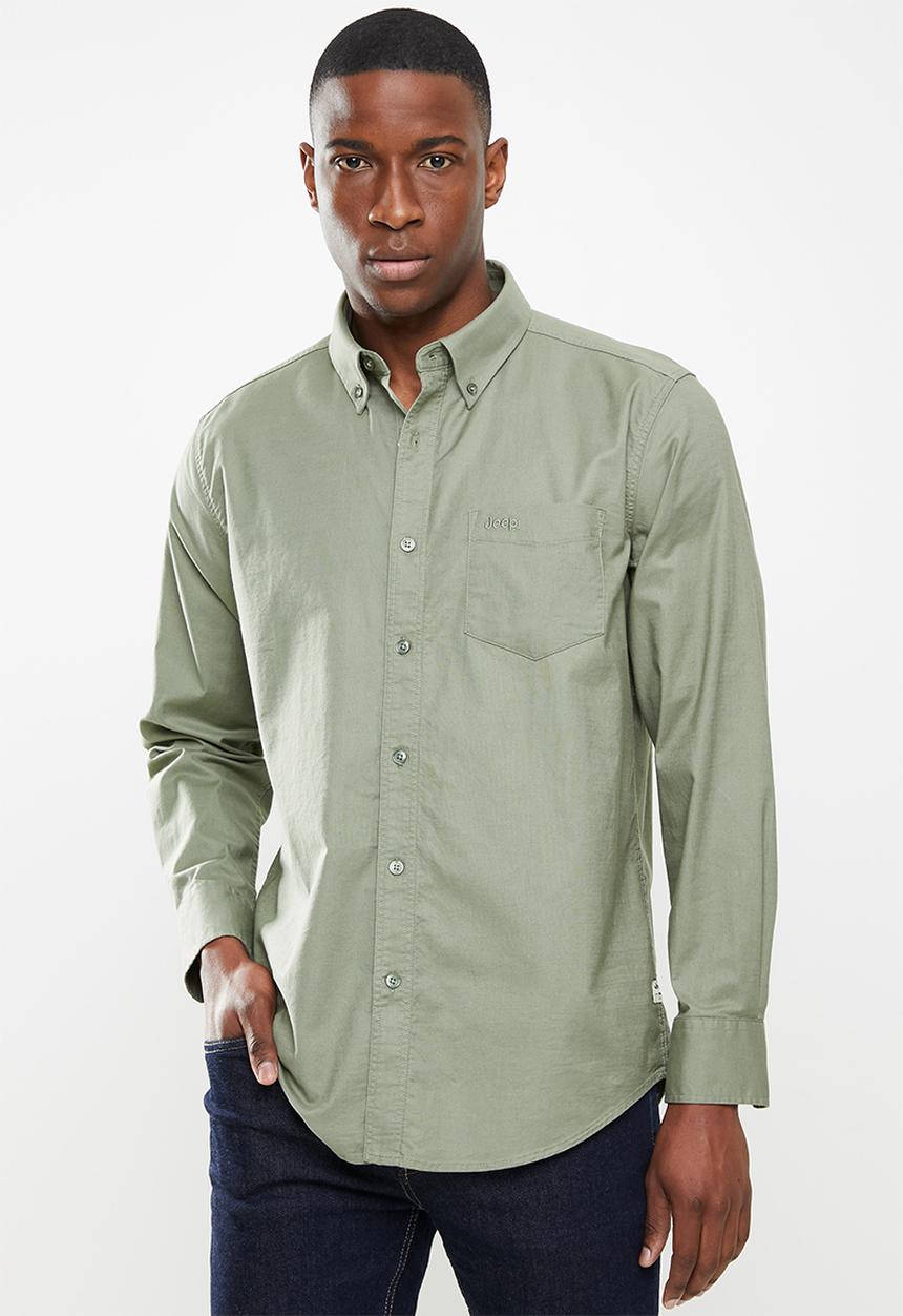 JEEP - Long sleeve plain crease resistant shirt - green