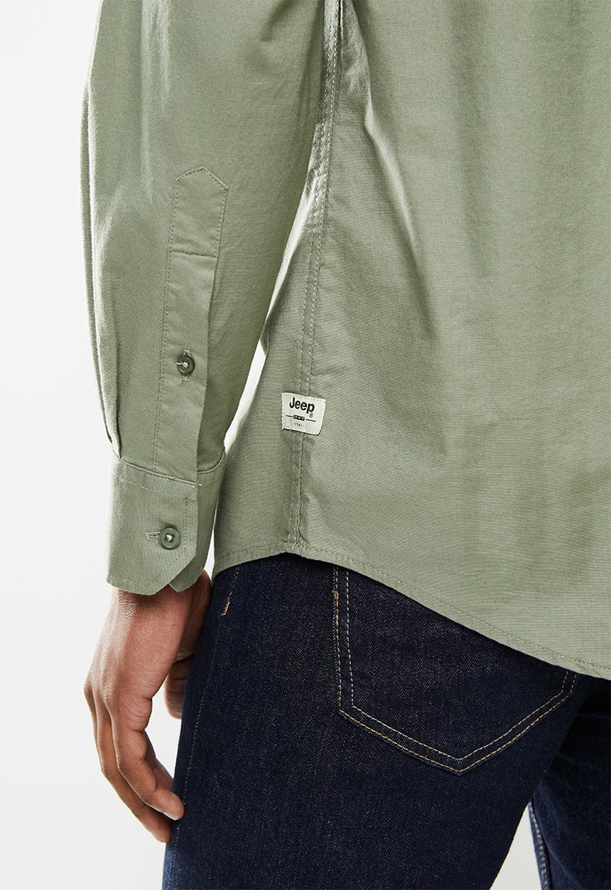 JEEP - Long sleeve plain crease resistant shirt - green