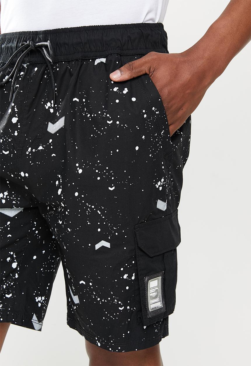 S.P.C.C - Frey regular fit elasticated, cargo shorts - black