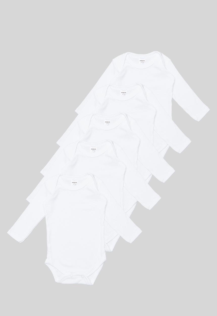 Pop Candy - Baby 5 pack long sleeve vest - white
