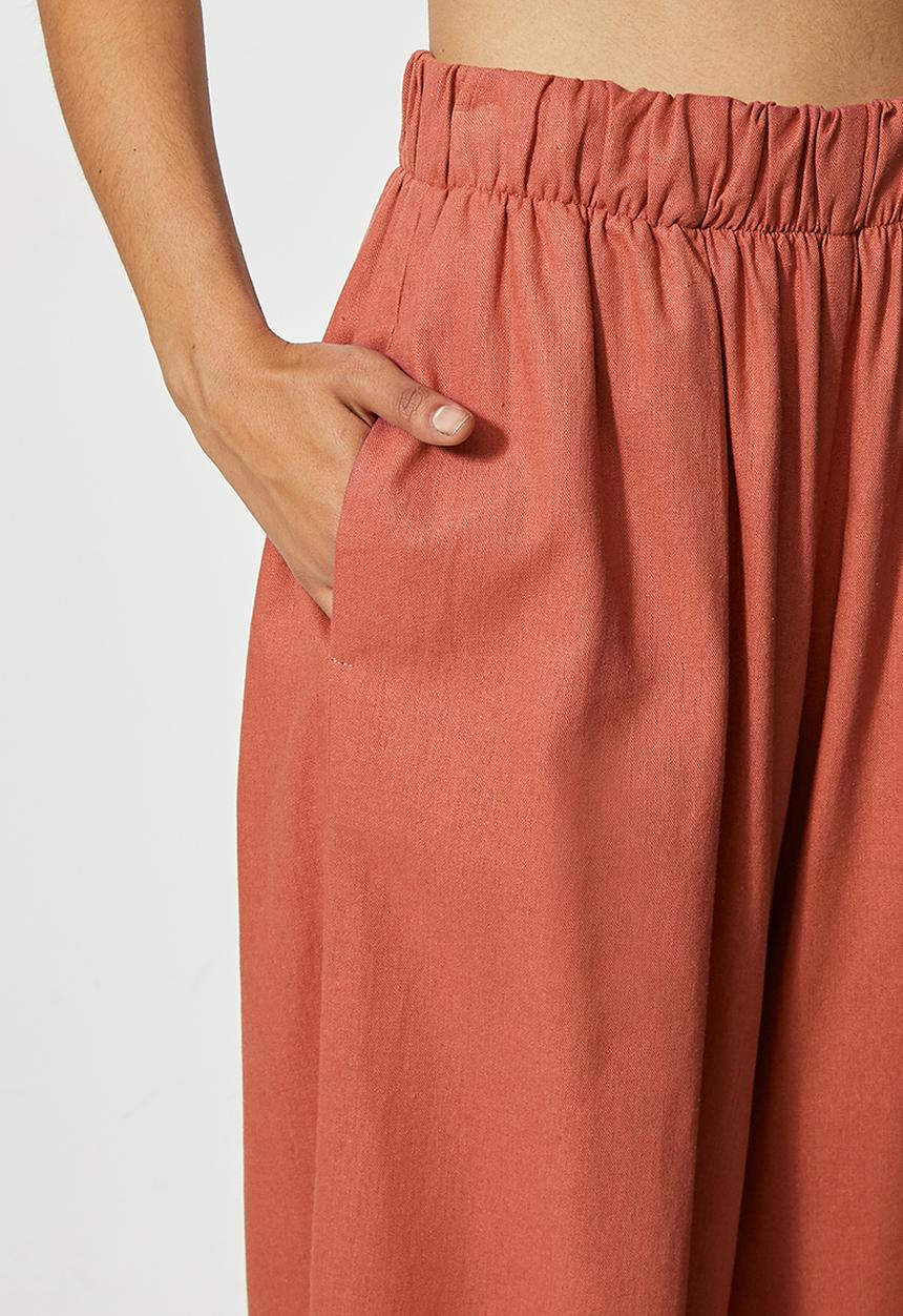 VELVET - Linen pull on wide leg with slits - rust