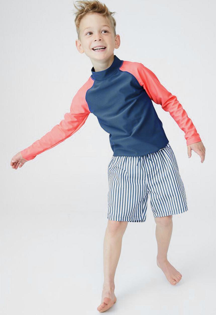 Cotton On - Flynn long sleeve raglan rash vest - petty blue/retro coral