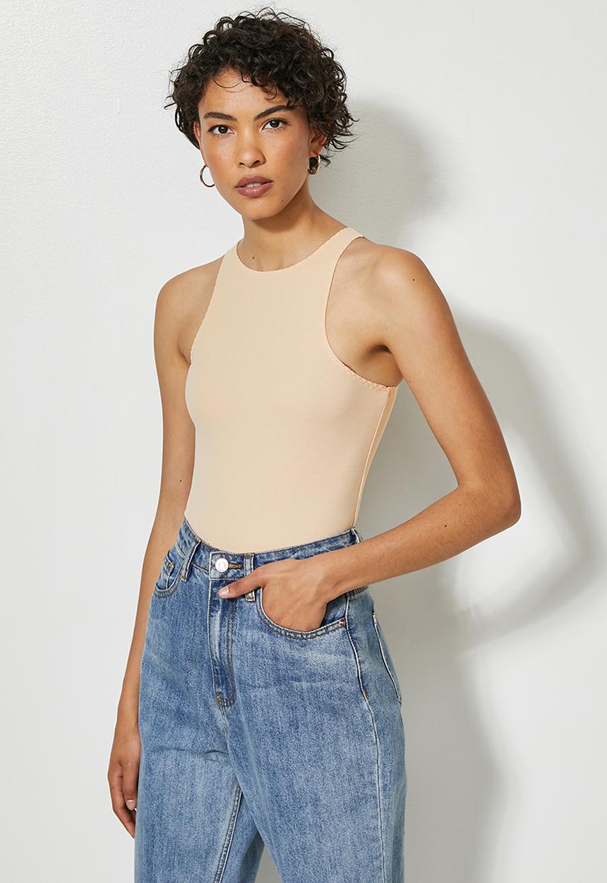 Superbalist - Crepe cutaway knit top - stone