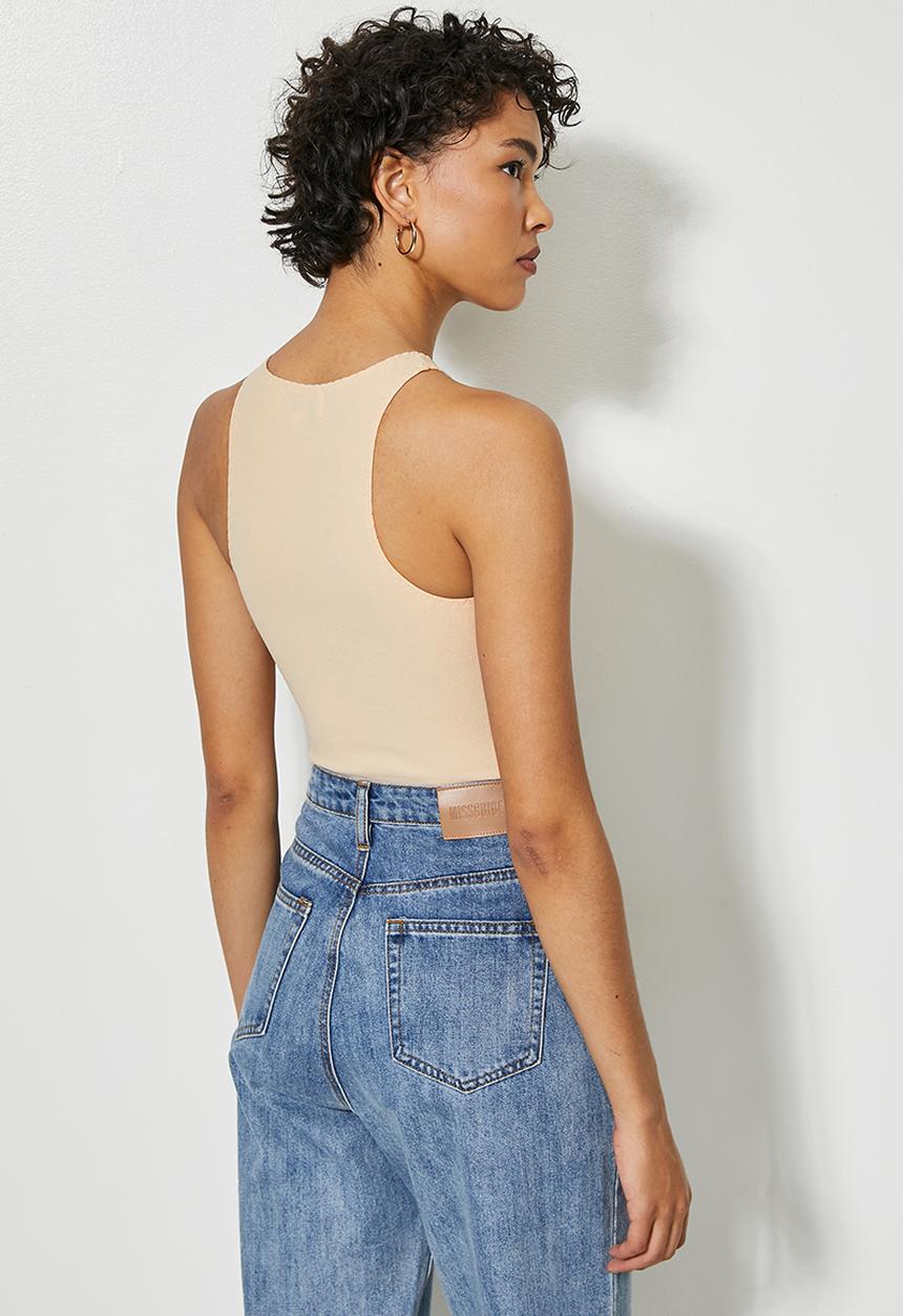 Superbalist - Crepe cutaway knit top - stone