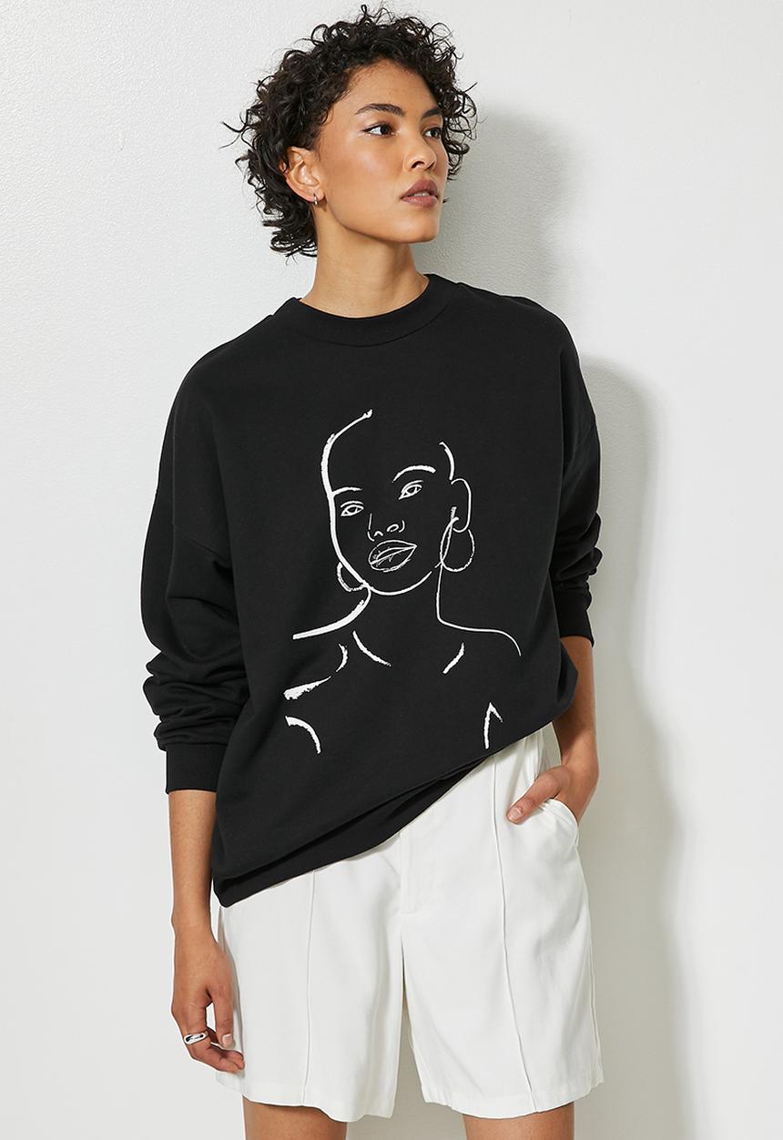 Superbalist - Graphic crew neck sweat - black