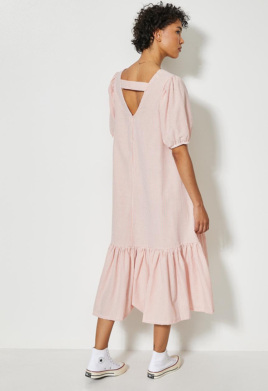 Superbalist - Textured woven babydoll dress with tier - peach & white 