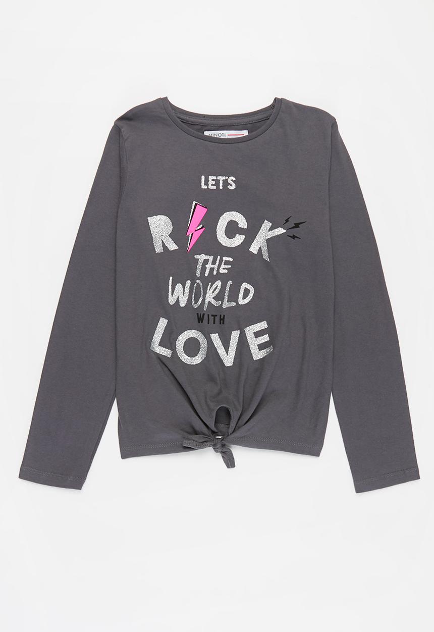 MINOTI - Girls basic rock the world top - charcoal