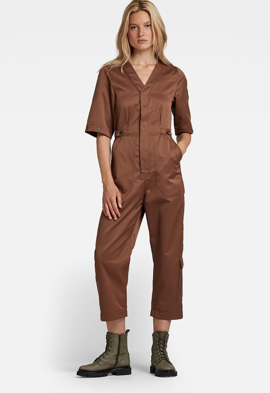 G-STAR - V neck jumpsuit shortsleeve - medium clay