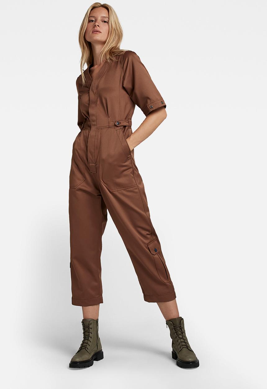 G-STAR - V neck jumpsuit shortsleeve - medium clay