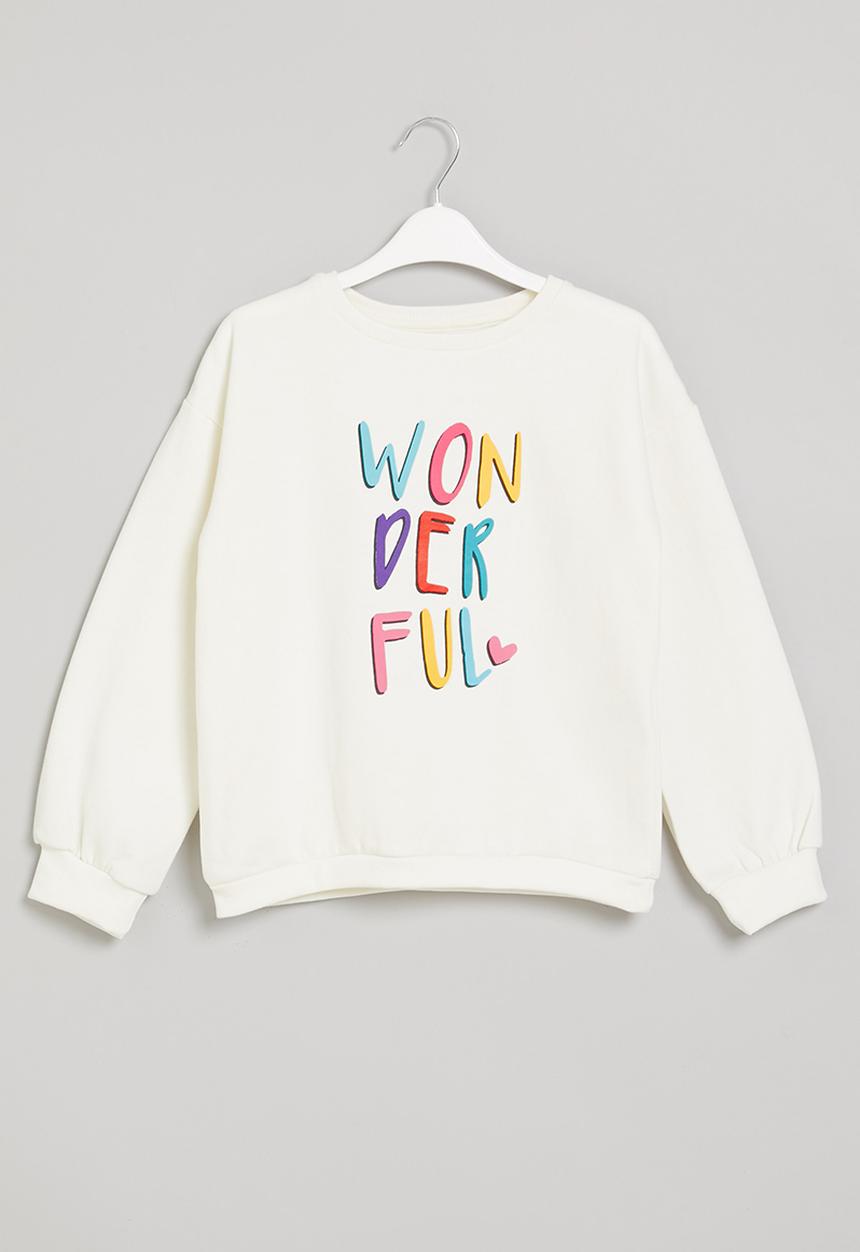 MINOTI - Girls basic wonderful fleece crew - white